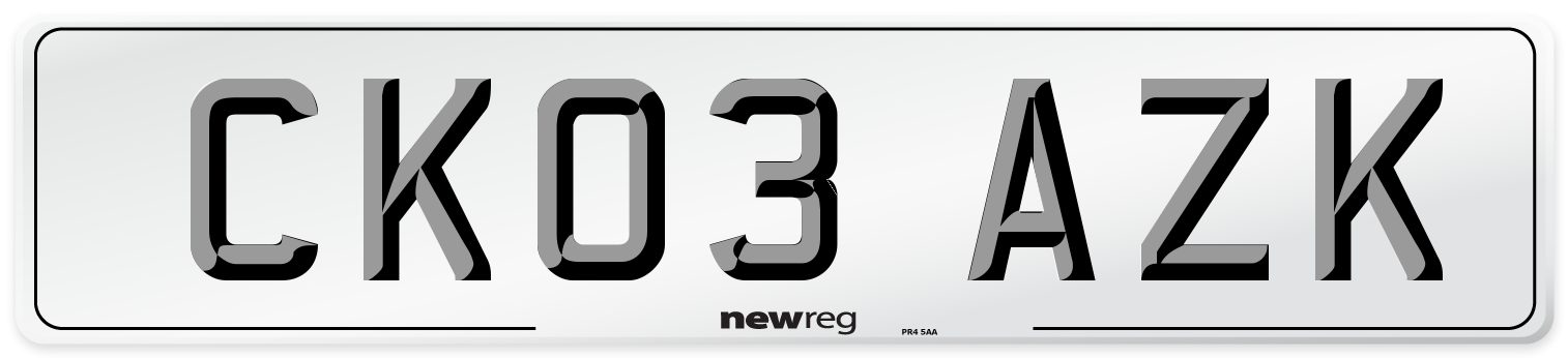 CK03 AZK Number Plate from New Reg